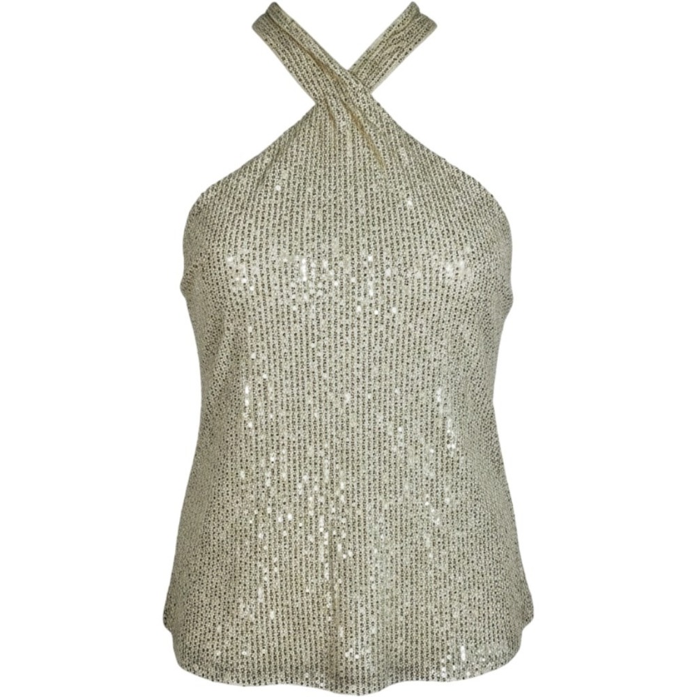 Grace Karin Womens NWT 1X Ivory Sequin Halter Top Concert Festival Disco Party